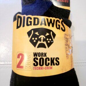 NWT 2PR Work Socks Men Dig Dawgs Size L Black Blue Techni-Crew Breathable
